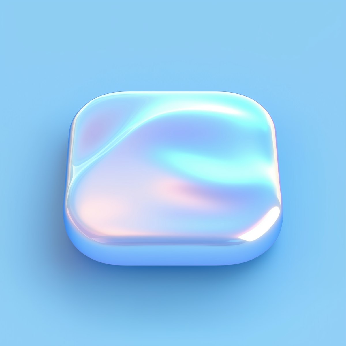 Iridescent glass card floating on a soft blue background