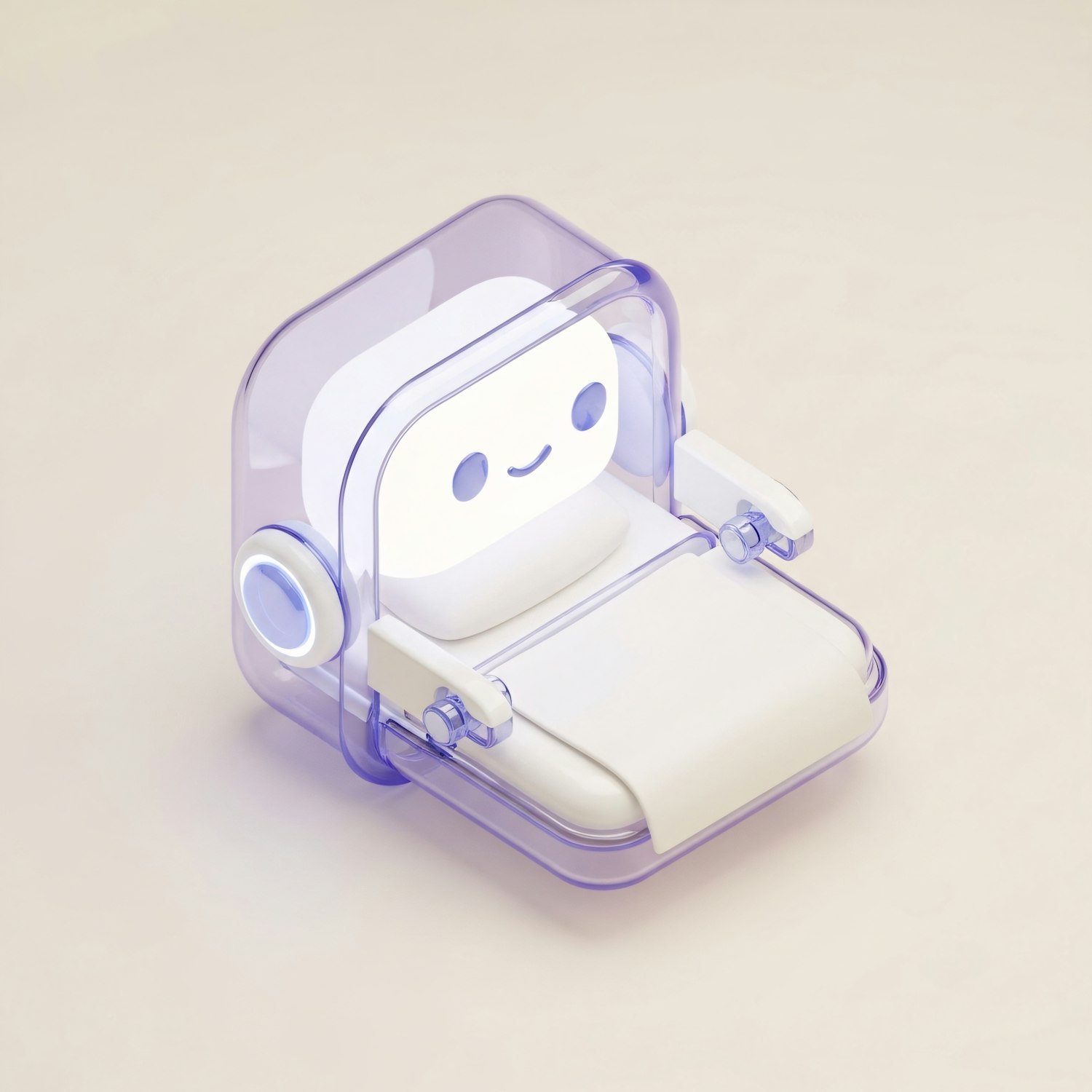 Friendly translucent robot assistant rendered in 3D
